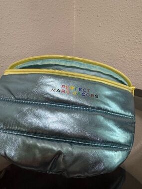 Marc Jacobs Metallic Teal Cosmetic Pouch with Yellow Zipper